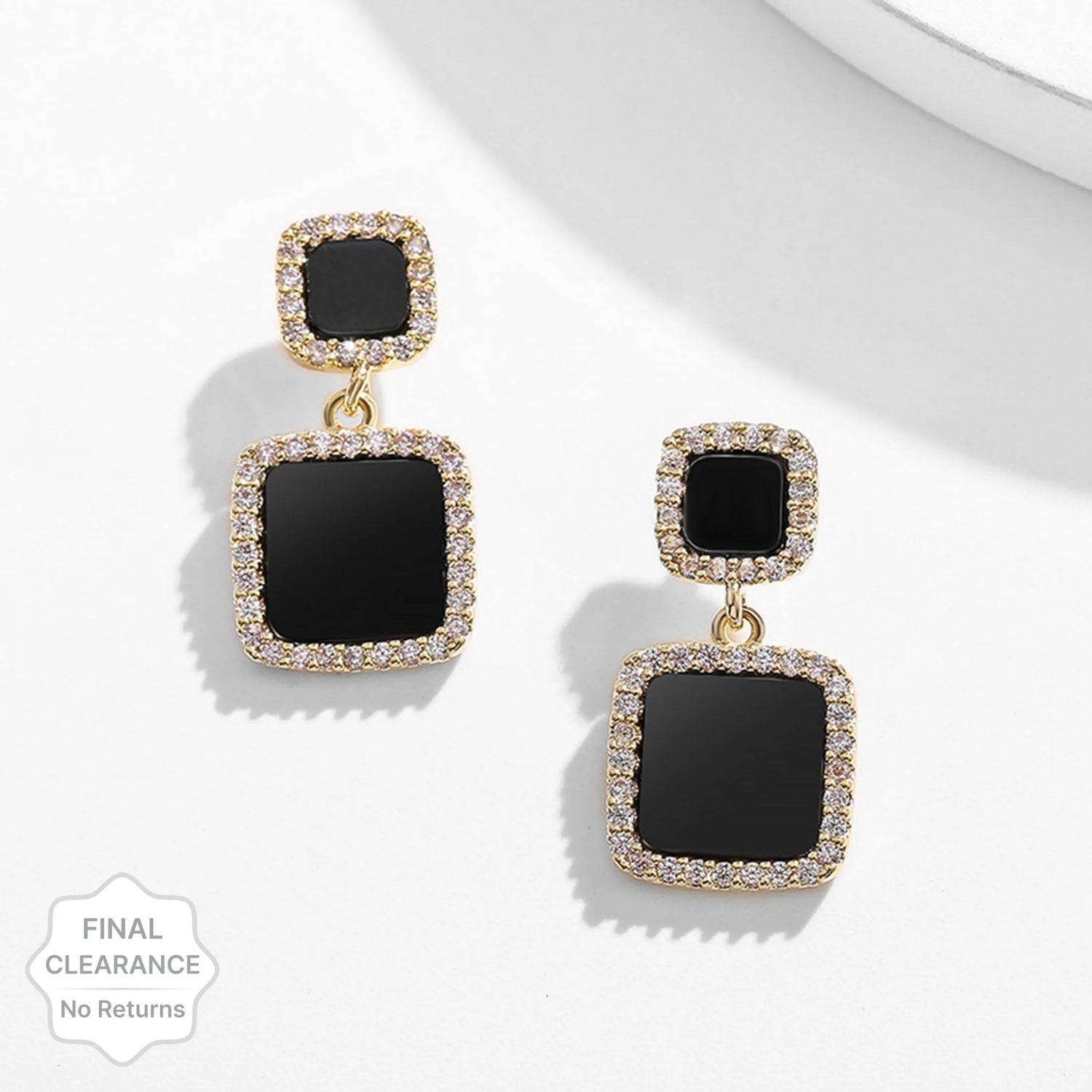 New Trendy Exclusive Korean Style Rhinestone Décor Black Drop Earrings Set Alloy Earring Set, Drops &amp; Danglers - Pair Of 1 Destiny Jewels