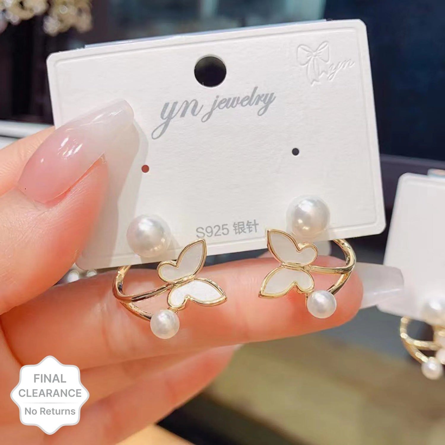 New Trendy Exclusive Korean Butterfly Shaped Pearl Décor Earrings Stud Set Pearl Alloy Earring Set - Pair Of 1 Destiny Jewels