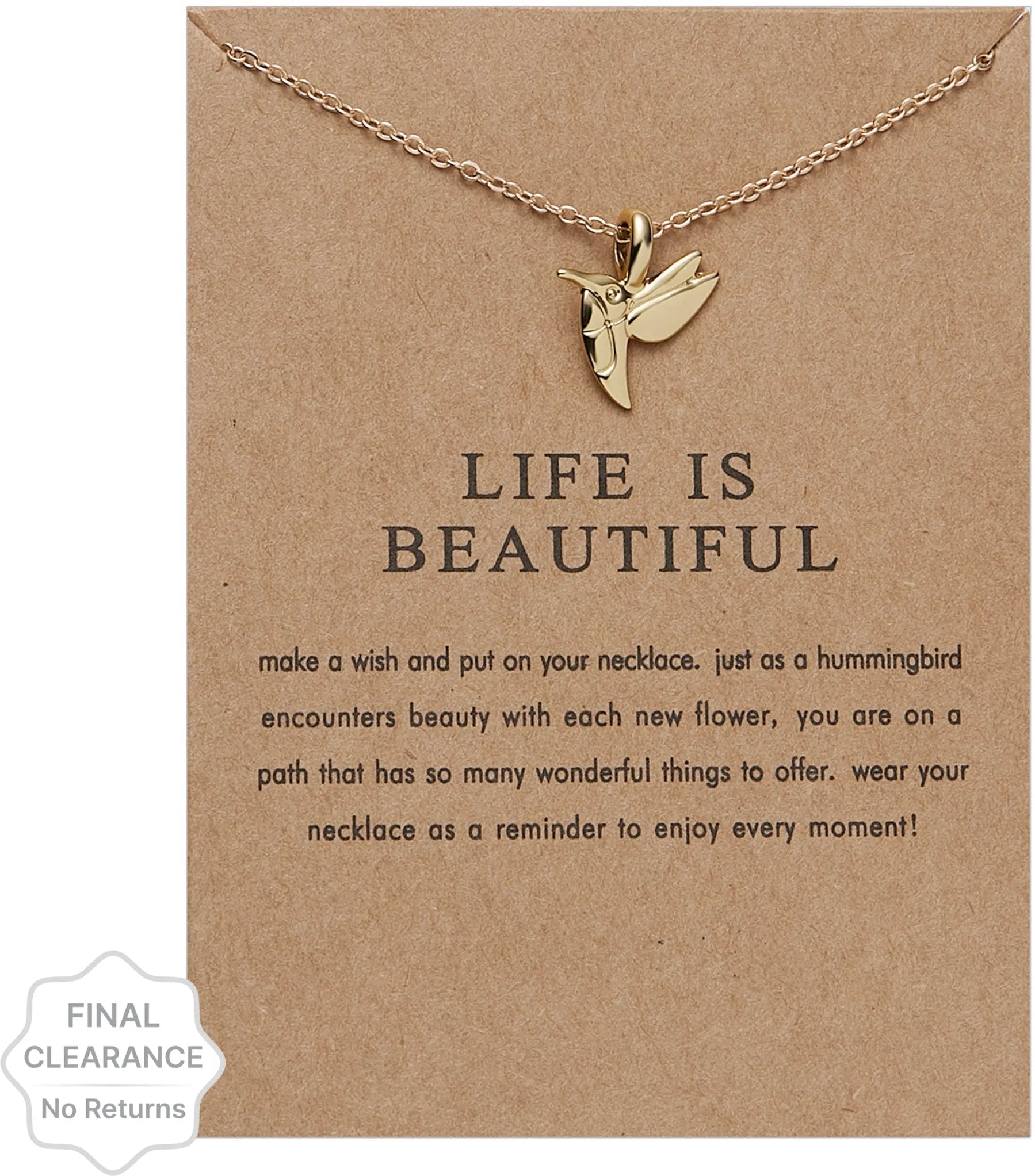 Gold Plated Dragonfly Life Is Beautiful Card Necklace For Women &amp; Girls Alloy Necklace Destiny Jewels