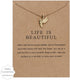 Gold Plated Dragonfly Life Is Beautiful Card Necklace For Women & Girls Alloy Necklace Destiny Jewels